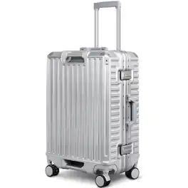 Sugift - 24" Hardside Checked Luggage Aluminum Frame Lightweight Suitcase with Spinner Wheels, TSA Lock & Cup Holder - Silver