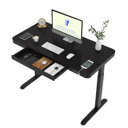 Front. FlexiSpot - EG9 Series-Glass Top Electric Height Adjustable Standing Desk For Home Office - Black.