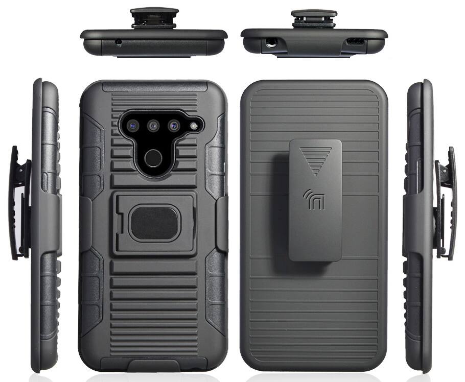 Alt View 8. Nakedcellphone - Combo for LG V50 ThinQ - Ring Grip/Stand Case and Belt Clip Holster - Black.