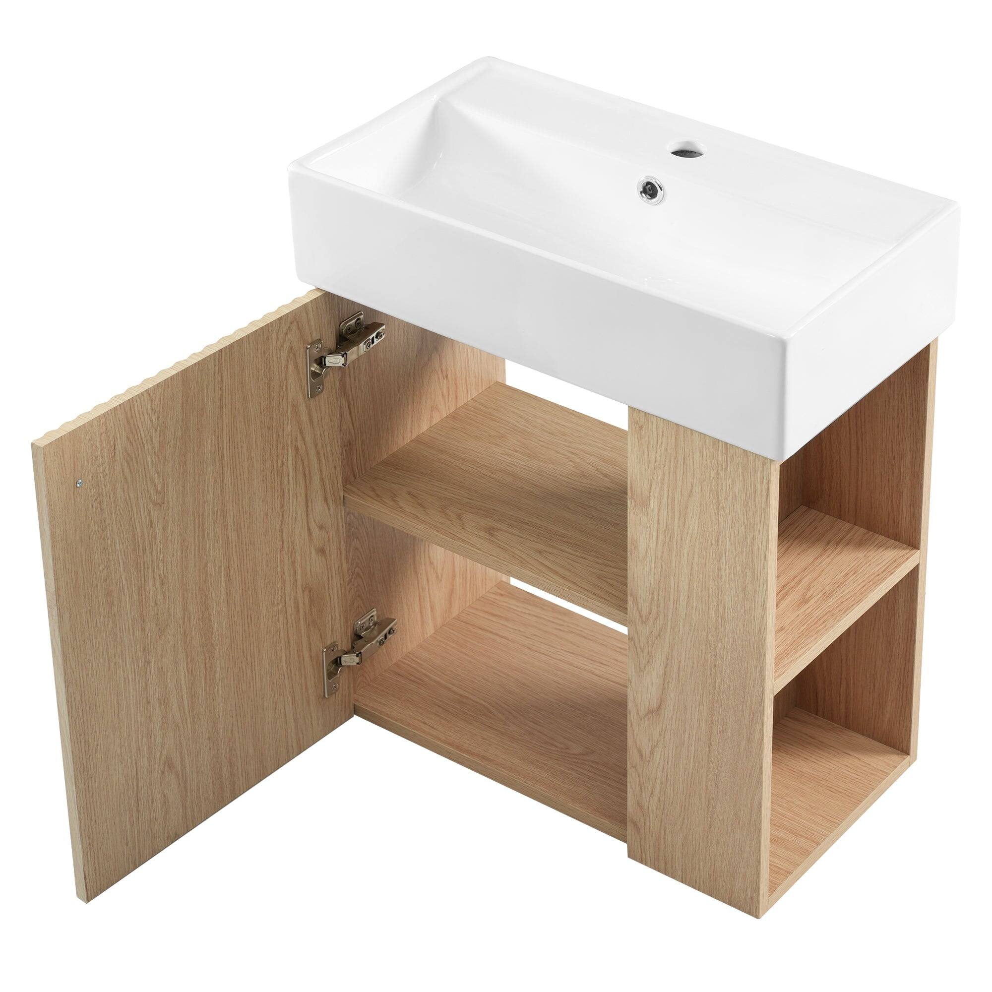 Angle. Boyel Living - 21.6 Inch Modern Floating Bathroom Vanity with Ceramic Basin and Right Side Storage - Wood.