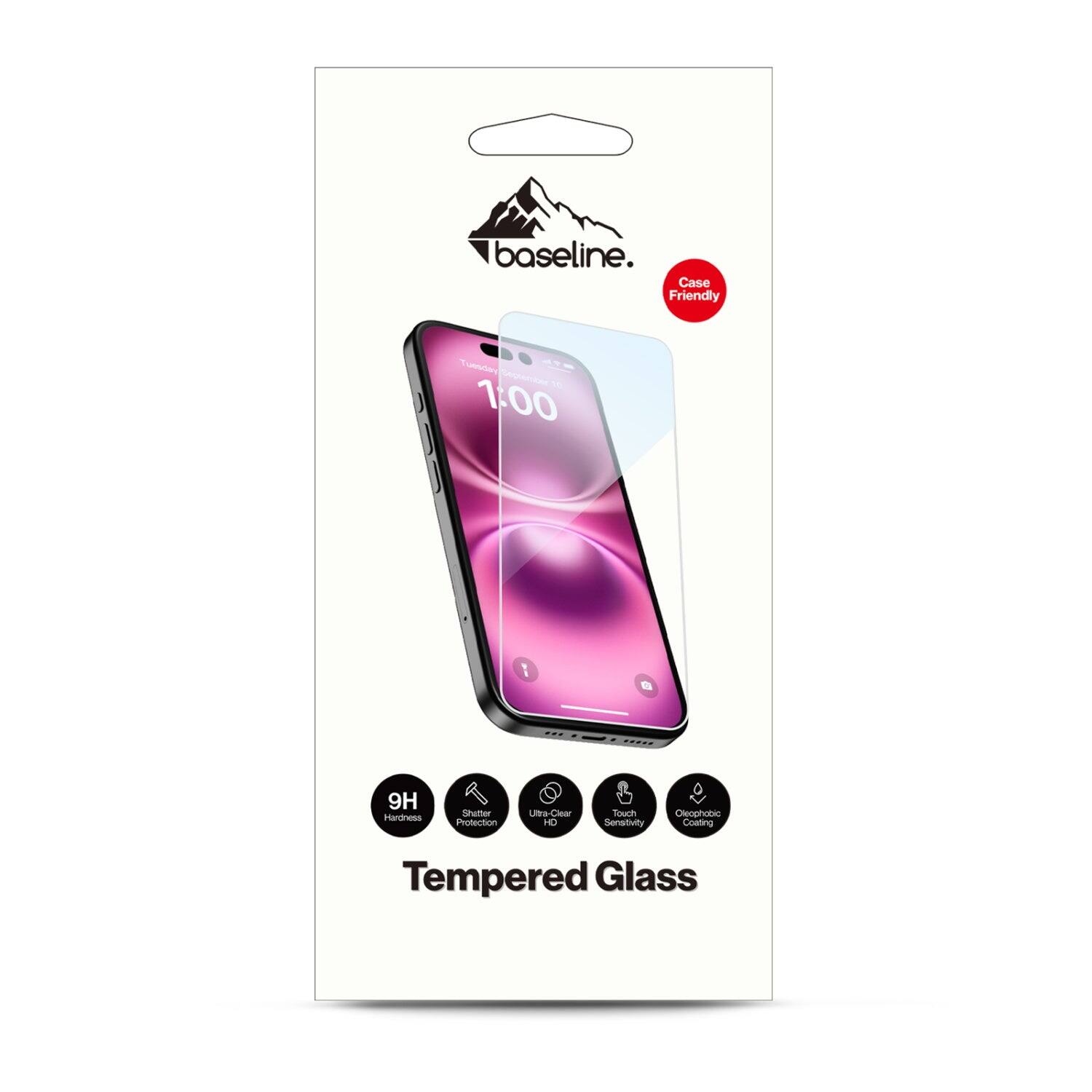 baseline. Case Friendly Tueta P - 1:00 ..... 9H Hardness Shatter Protection Ultra Clear ND Touch Sensitivity Oleophobic Coating Tempered Glass