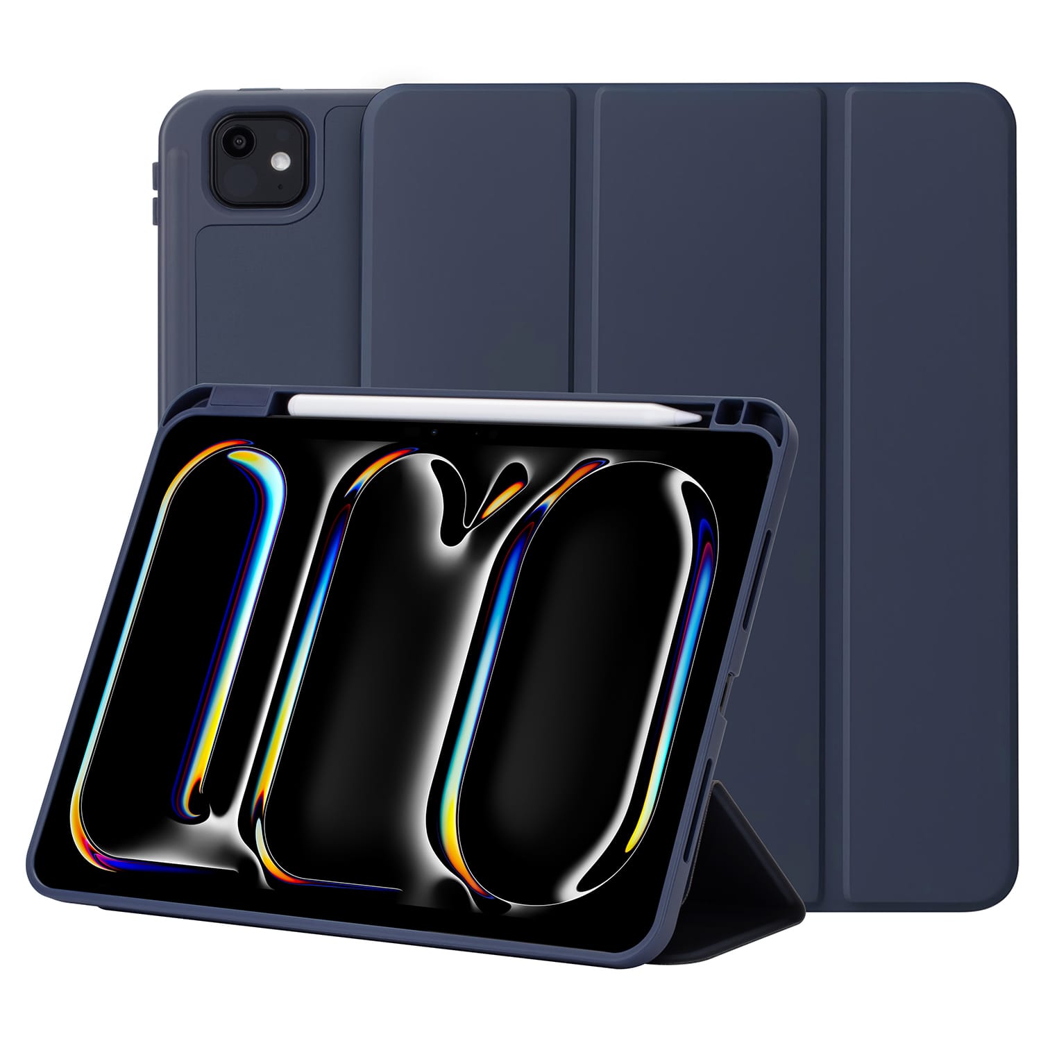 Front. Vena - For Apple iPad Pro 11 Inch Case with Pencil Holder, iPad Pro M4 11 Inch Case Cover (2024) with Slim Trifold Stand, Blue - Blue.