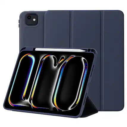 Front. Vena - For Apple iPad Pro 11 Inch Case with Pencil Holder, iPad Pro M4 11 Inch Case Cover (2024) with Slim Trifold Stand, Blue - Blue.