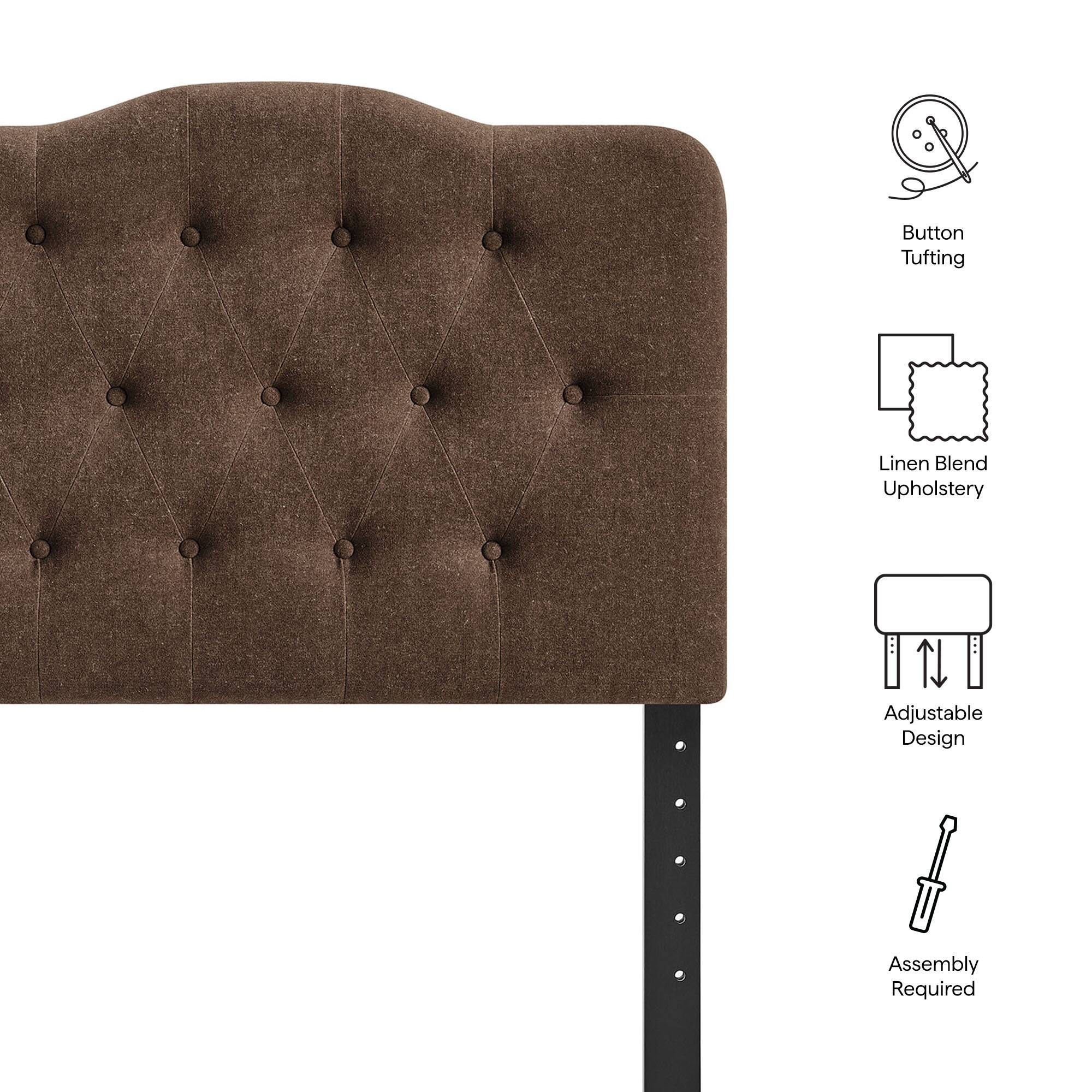 Button Tufting  
Linen Blend Upholstery  
Adjustable Design  
Assembly Required