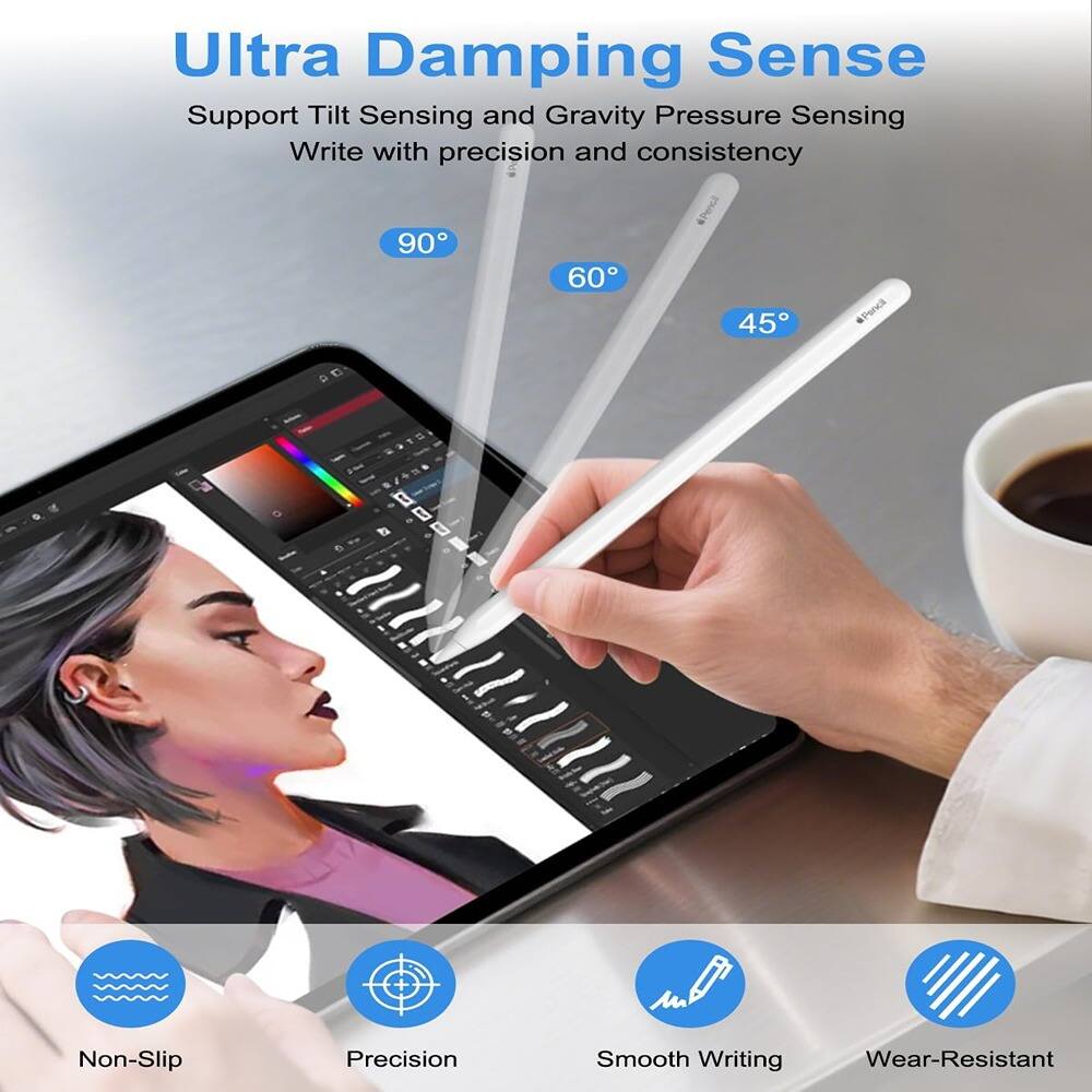 Ultra Damping Sense  
Support Tilt Sensing and Gravity Pressure Sensing  
Write with precision and consistency  

90°  
60°  
45°  

Non-Slip  
Precision  
Smooth Writing  
Wear-Resistant