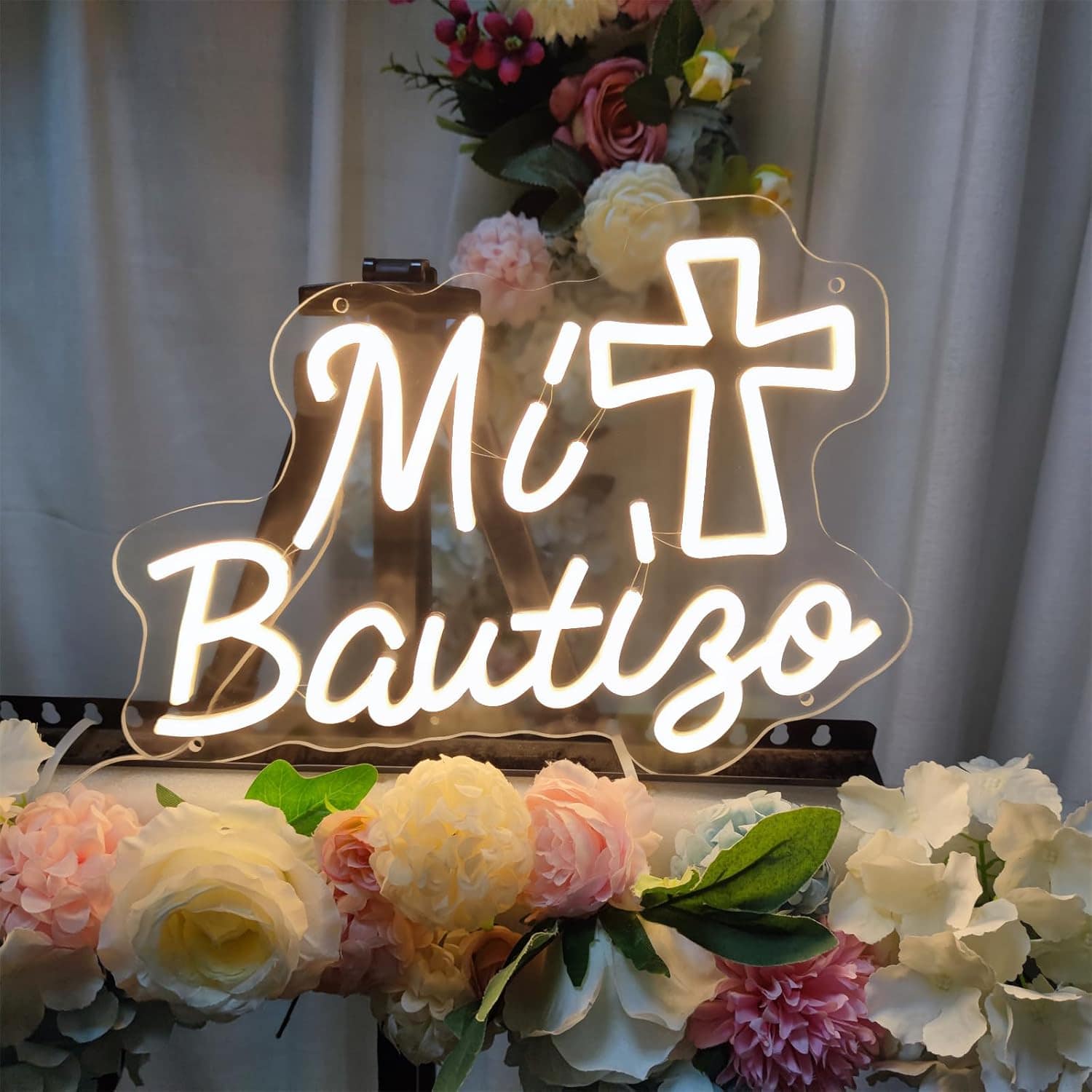 Auledio - Mi Bautizo Neon Signs for Wall Decor, My Baptism Led Light Sign Perfect for Children's Birthday Party,Easter - White