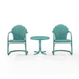 Crosley Furniture - Tulip 3Pc Retro Outdoor Chair Set - Side Table & 2 Chairs - Pastel Blue Satin