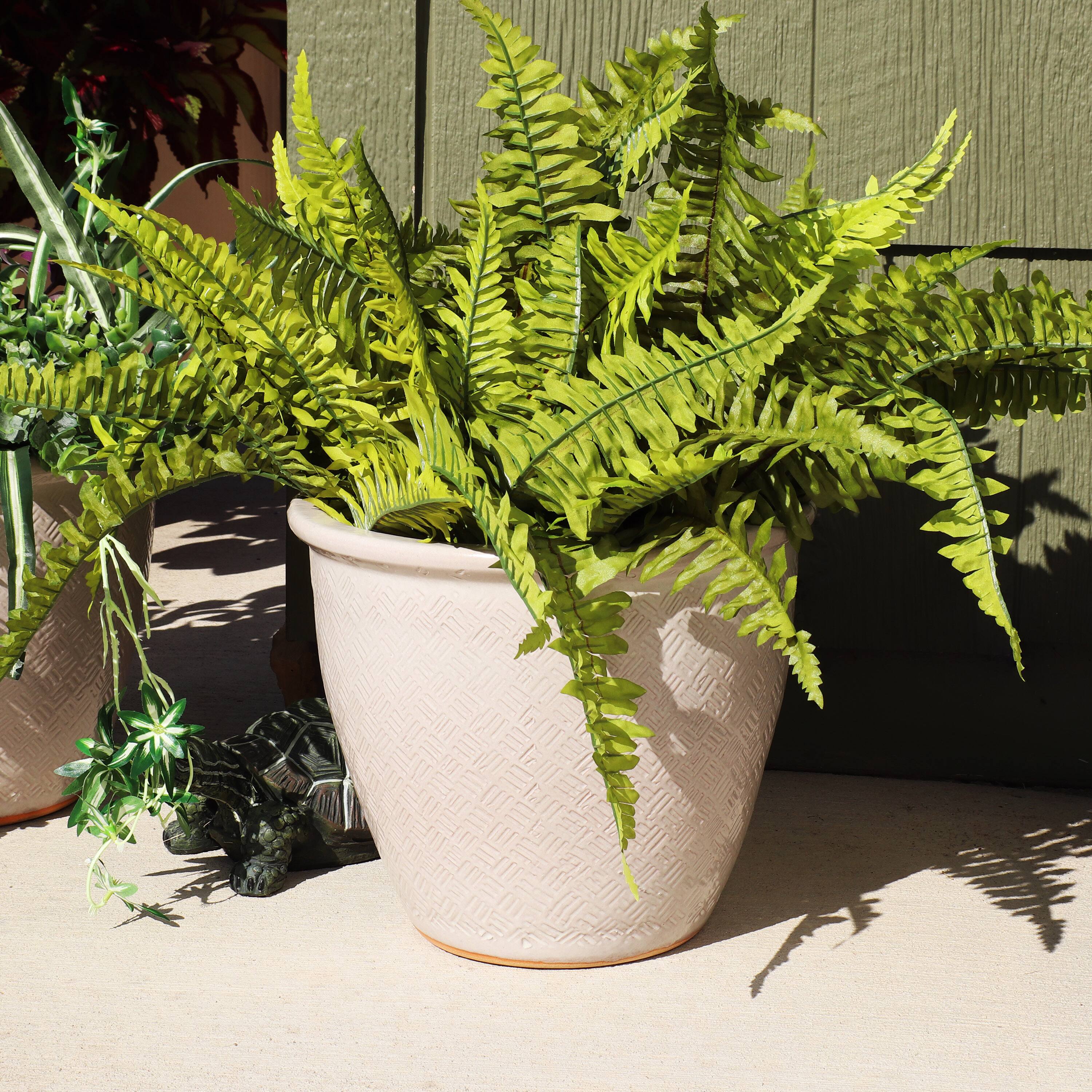 Alt View 4. Sunnydaze - 15 in Ocean Villa High-Fired Glazed Ceramic Planter - Set of 2 - Pearl.