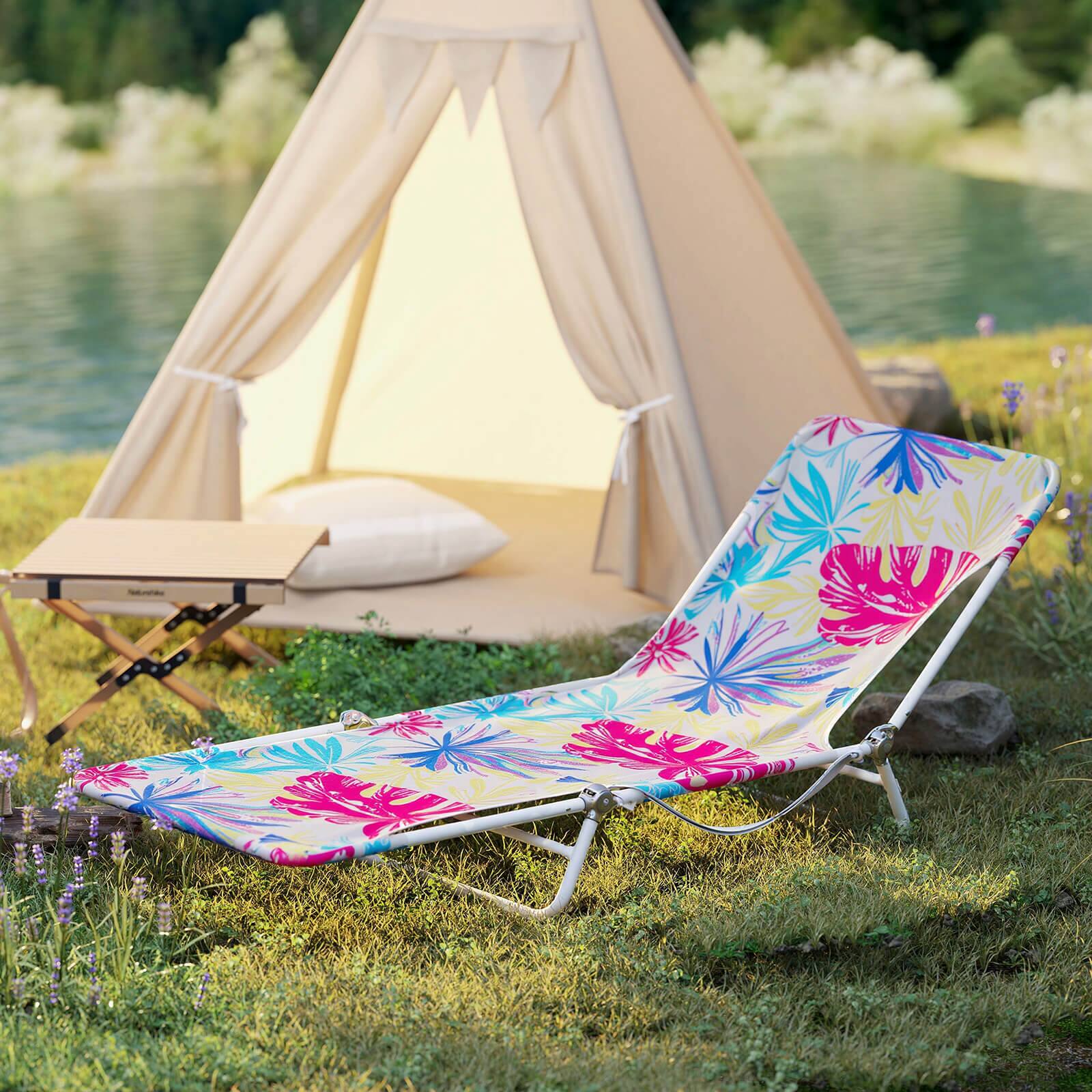 Alt View 4. Costway - Costway 2 PCS Outdoor Folding Chaise Lounge 5-position Lay Flat Beach Recliner - Multicolor.