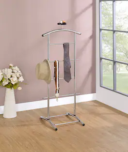 Kings Brand Furniture - Lebedev Metal Suit Valet Stand, Clothes Rack - Silver