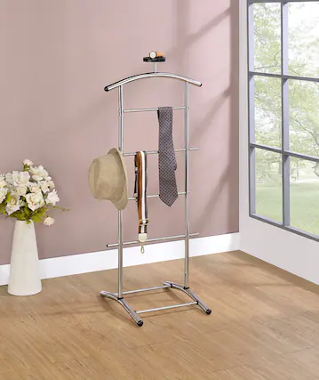 Front. Kings Brand Furniture - Kings Brand Furniture - Lebedev Metal Suit Valet Stand, Clothes Rack - Silver.