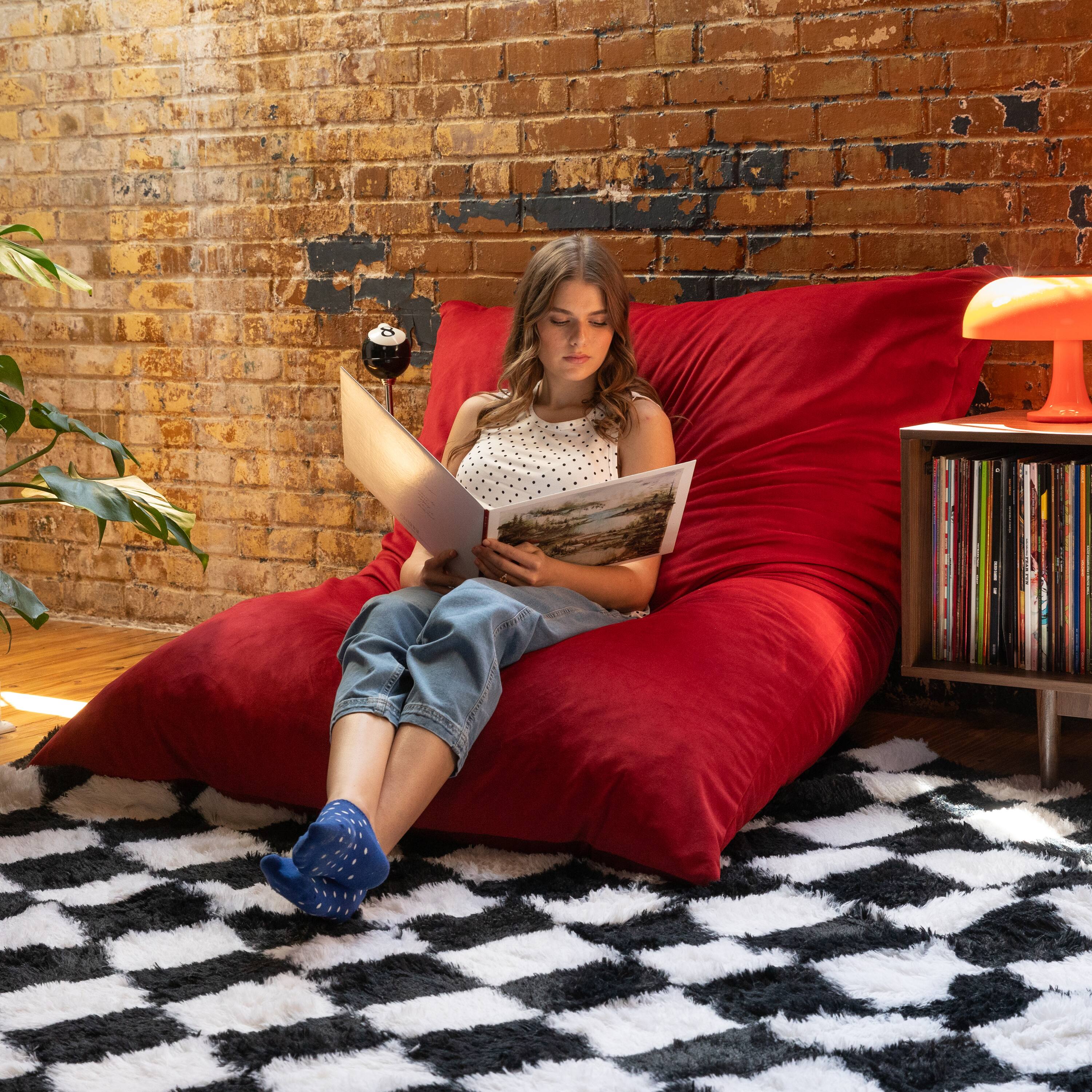 Alt View 1. Jaxx - Pillow Saxx Bean Bag Rocking Chair - Elegant Oversized Rocker with Modern Wood Frame, Lush Velvet Merlot - Lush Velvet Merlot.