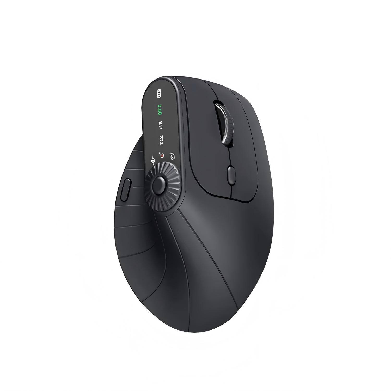 PRIMEPLUS - Wireless Vertical Mouse With Function Adjustment Knob 8 Buttons Rechargeable Ergonomic Mice for Win/IOS/Android - Wireless - Black