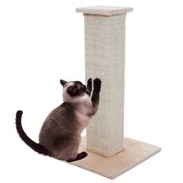 PetMaker - Cat Scratching Post with Carpeted Base 27.75-Inch Sisal Fabric Scratcher Furniture Scratching Deterrent for Indoor Cats - Beige