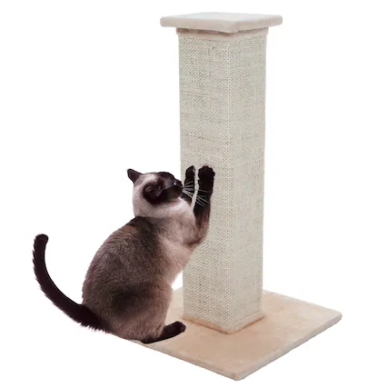Front. PetMaker - Cat Scratching Post with Carpeted Base 27.75-Inch Sisal Fabric Scratcher Furniture Scratching Deterrent for Indoor Cats - Beige.
