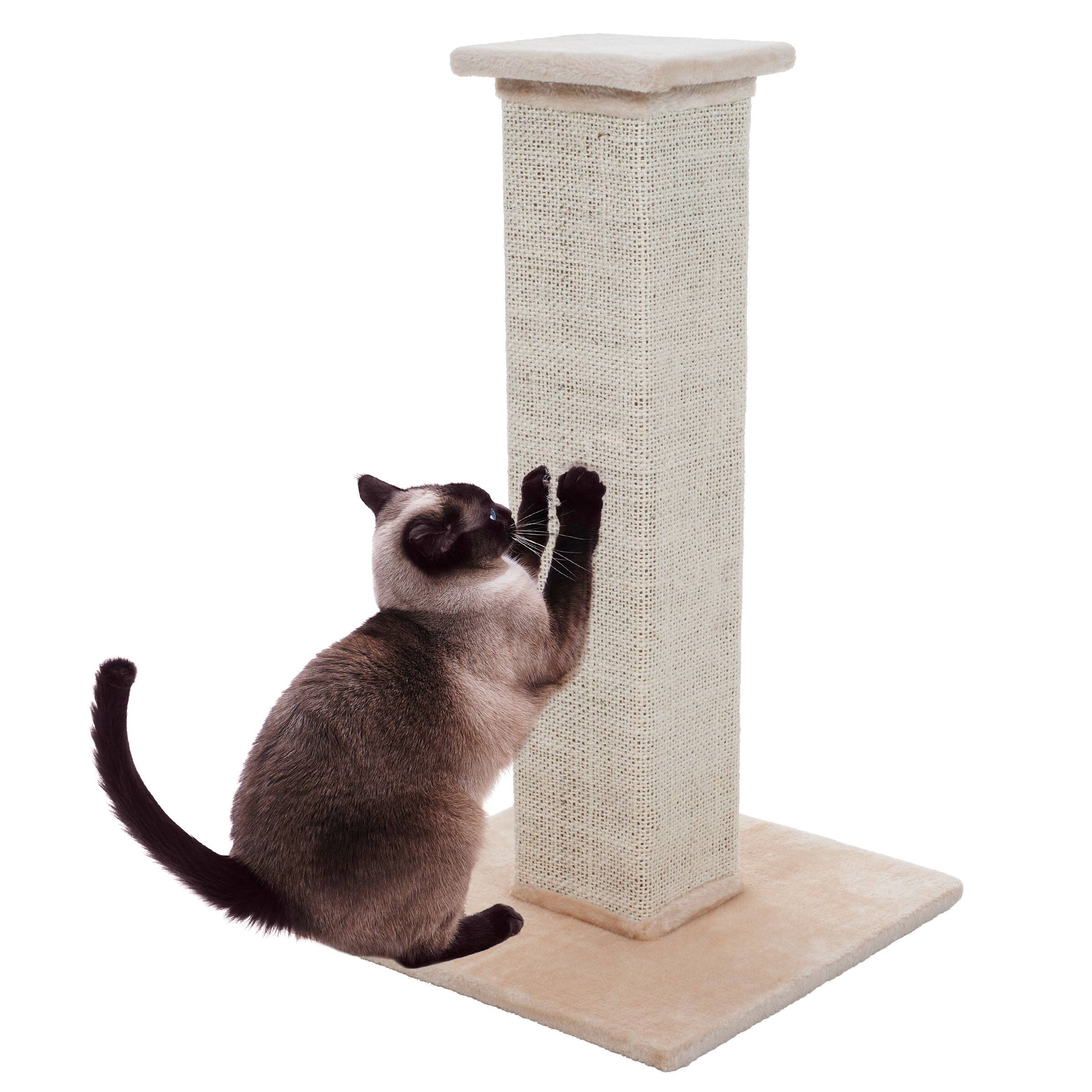 Front. PetMaker - Cat Scratching Post with Carpeted Base 27.75-Inch Sisal Fabric Scratcher Furniture Scratching Deterrent for Indoor Cats - Beige.