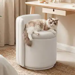 Brick Attic - Vanity Chair with Storage, Swivel Velvet Makeup Stool with Wave Backrest,Round Upholstered Closet Stool - White