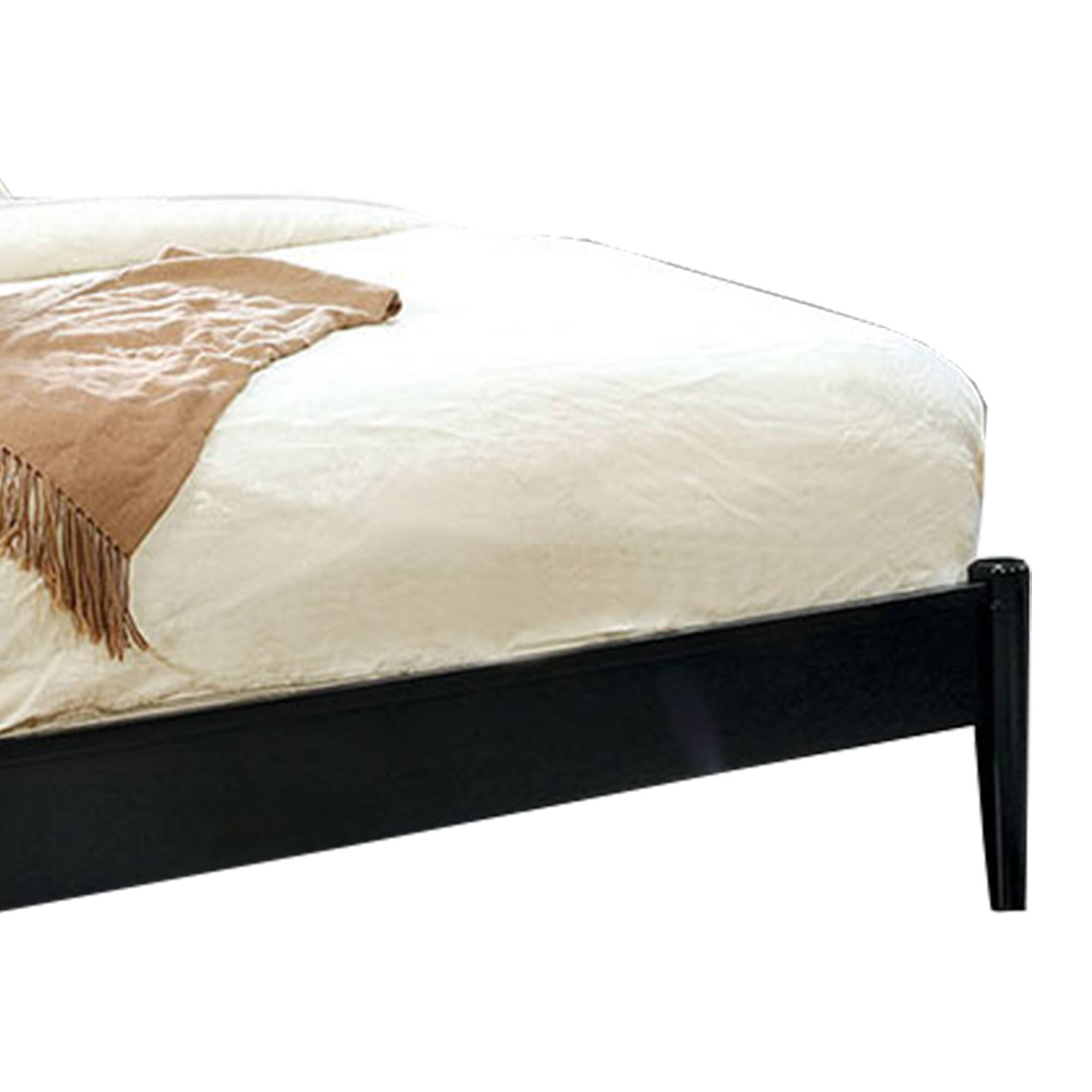 Alt View 2. Manhattan Lane - Mid Century Modern Wood Queen Bed with Round Tapered Legs - Black.