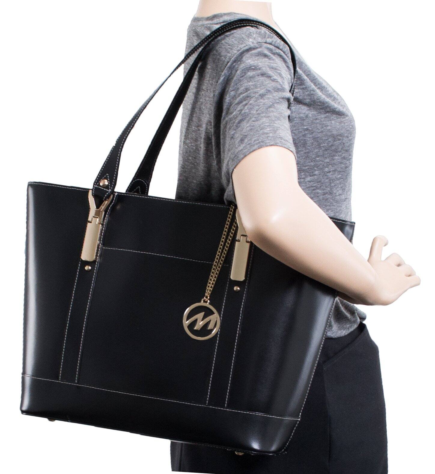 Alt View 6. McKleinUSA - Leather Ladies Tote Tablet Pocket Laptop Bag Lightweight Computer Briefcase Large Capacity Shoulder Bag - Black.