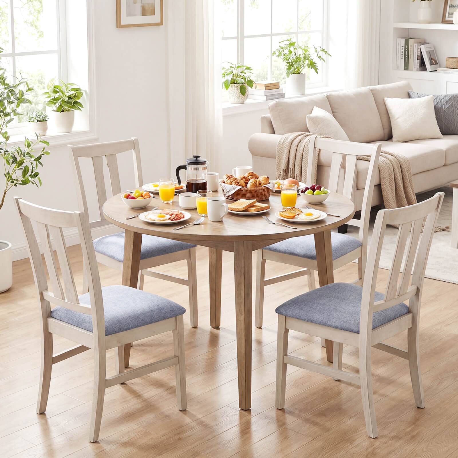 Alt View 5. Costway - Costway 2PCS Wooden Dining Chairs Fabric Upholstered Kitchen Chairs with High Curved Back - Gray + White.