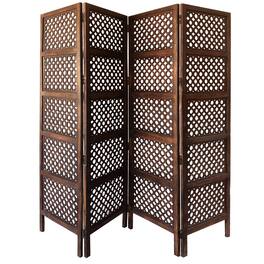 Manhattan Lane - Decorative Four Panel Mango Wood Hinged Room Divider with Circular Cutout Design - Brown