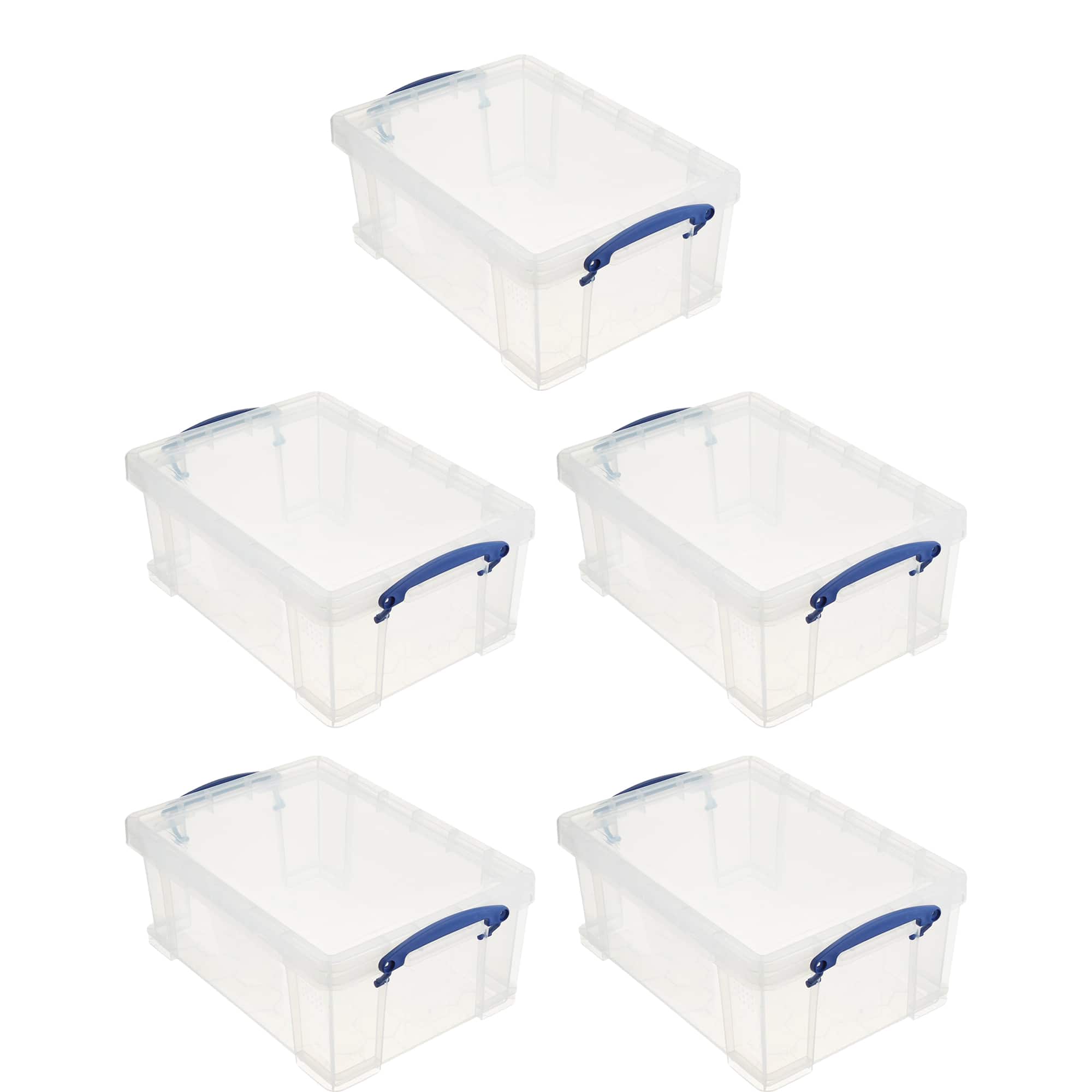 Really Useful Box - 9L Storage Container with Snap Lid & Clip Lock Handle (5 Pack) - Clear