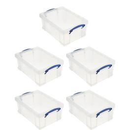 Really Useful Box - 9L Storage Container with Snap Lid & Clip Lock Handle (5 Pack) - Clear