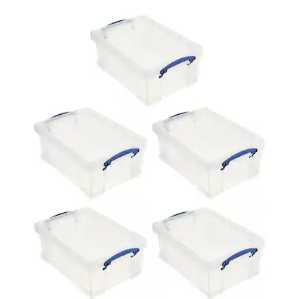 Front. Really Useful Box - Really Useful Box 9L Storage Container with Snap Lid & Clip Lock Handle (5 Pack) - Clear.