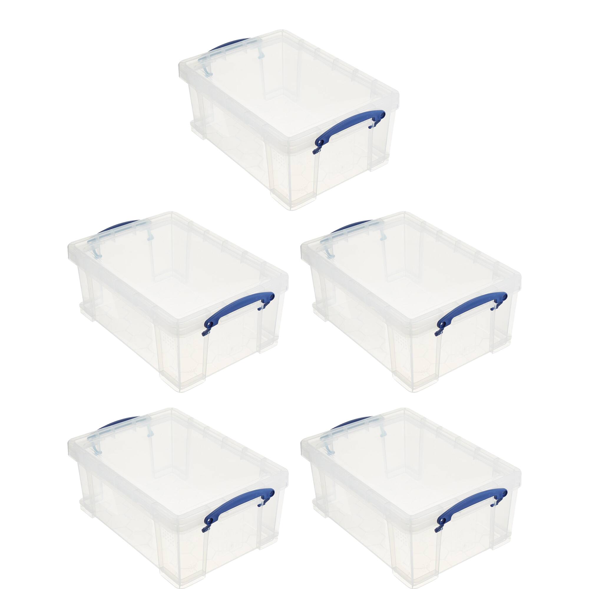 Front. Really Useful Box - Really Useful Box 9L Storage Container with Snap Lid & Clip Lock Handle (5 Pack) - Clear.