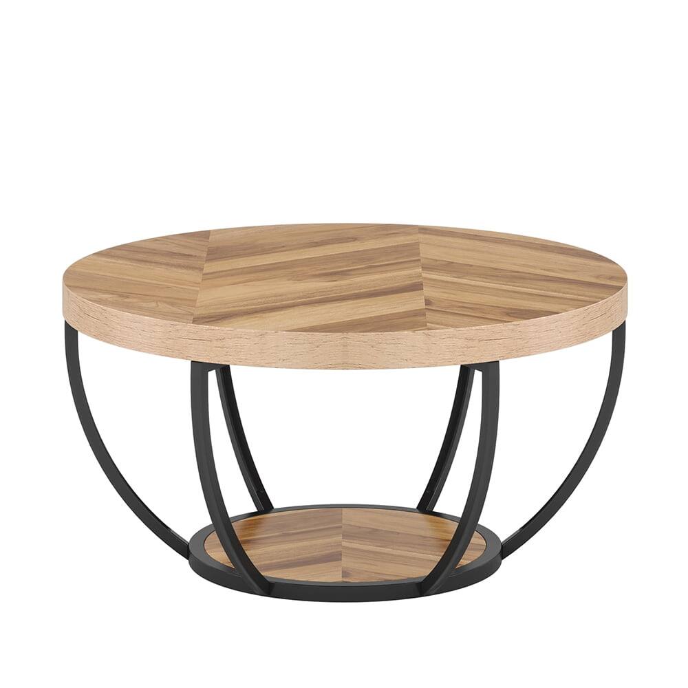Left. Kadyn - Kadyn Wooden Coffee Table, 2-Tier Round Central Cocktail Table with Shelves,Natural - Brown.