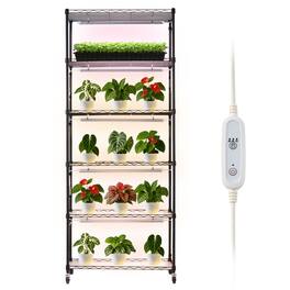 VEVOR - Plant Shelf with Grow Light, 6-Tier Indoor Plant Stand, 71in Tall Plants Display Rack with Wheels & 4/9/14H Timer - Black