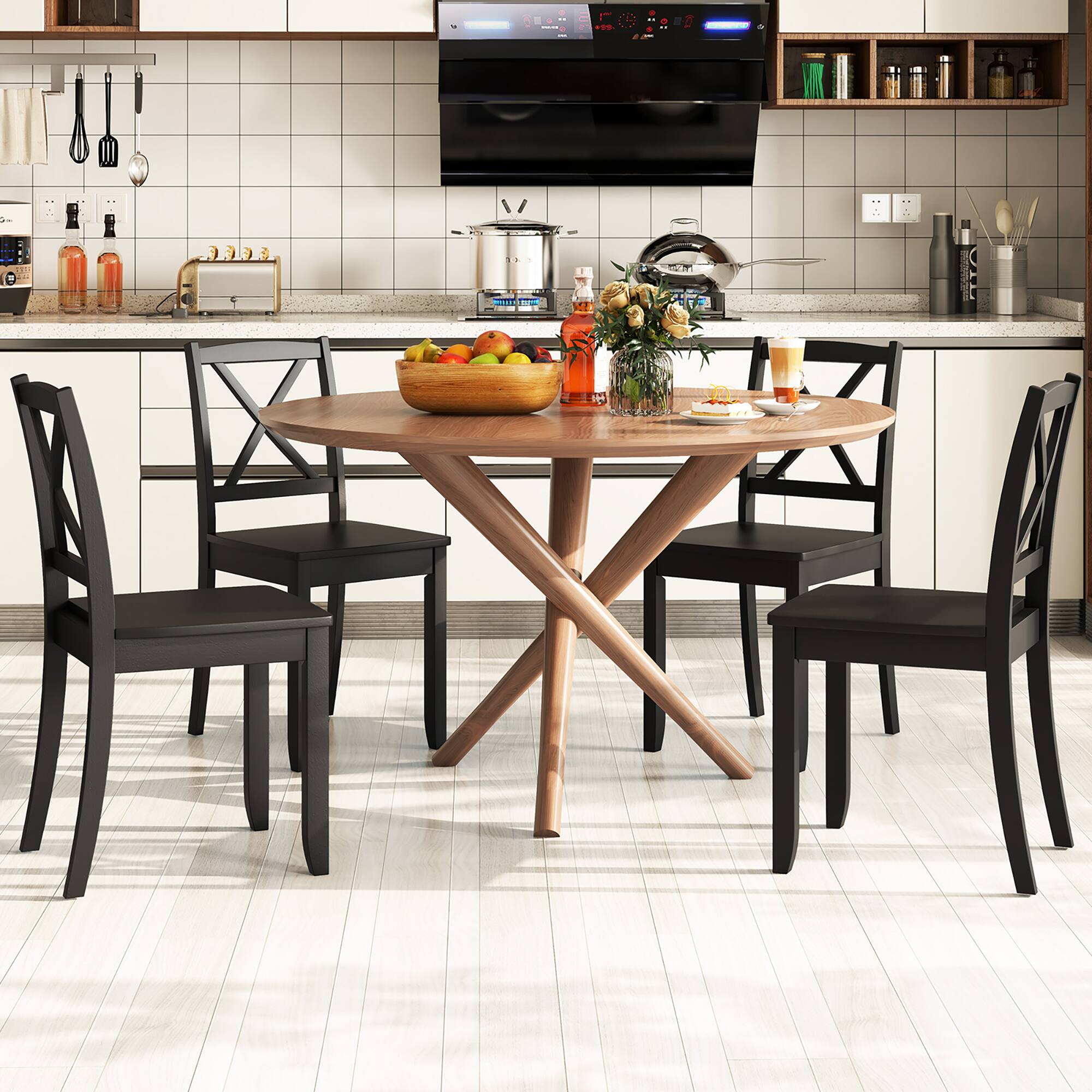 Alt View 3. Gymax - Gymax Dining Chair Set of 4 Kitchen Side Chairs w/ Rubber Wood Legs & Cross Back Black - Black.