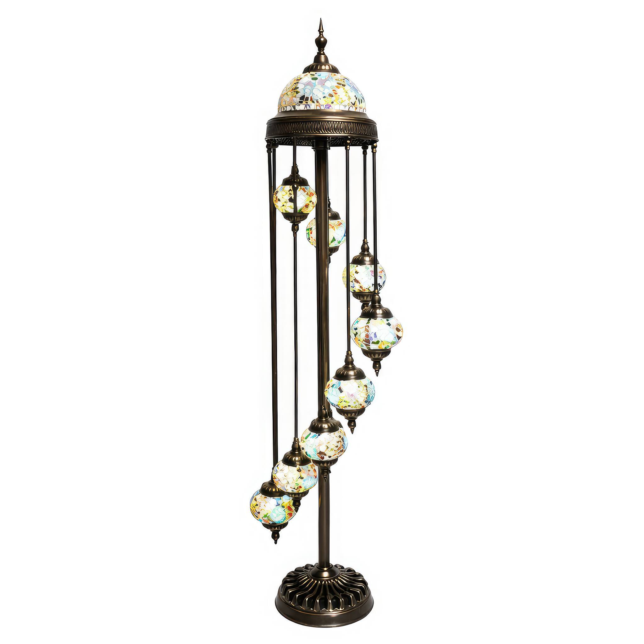 Angle. FC Design - 74"H Antique Bronze Base Spiral Turkish Lamp w/ 9 Hanging Bulbs.