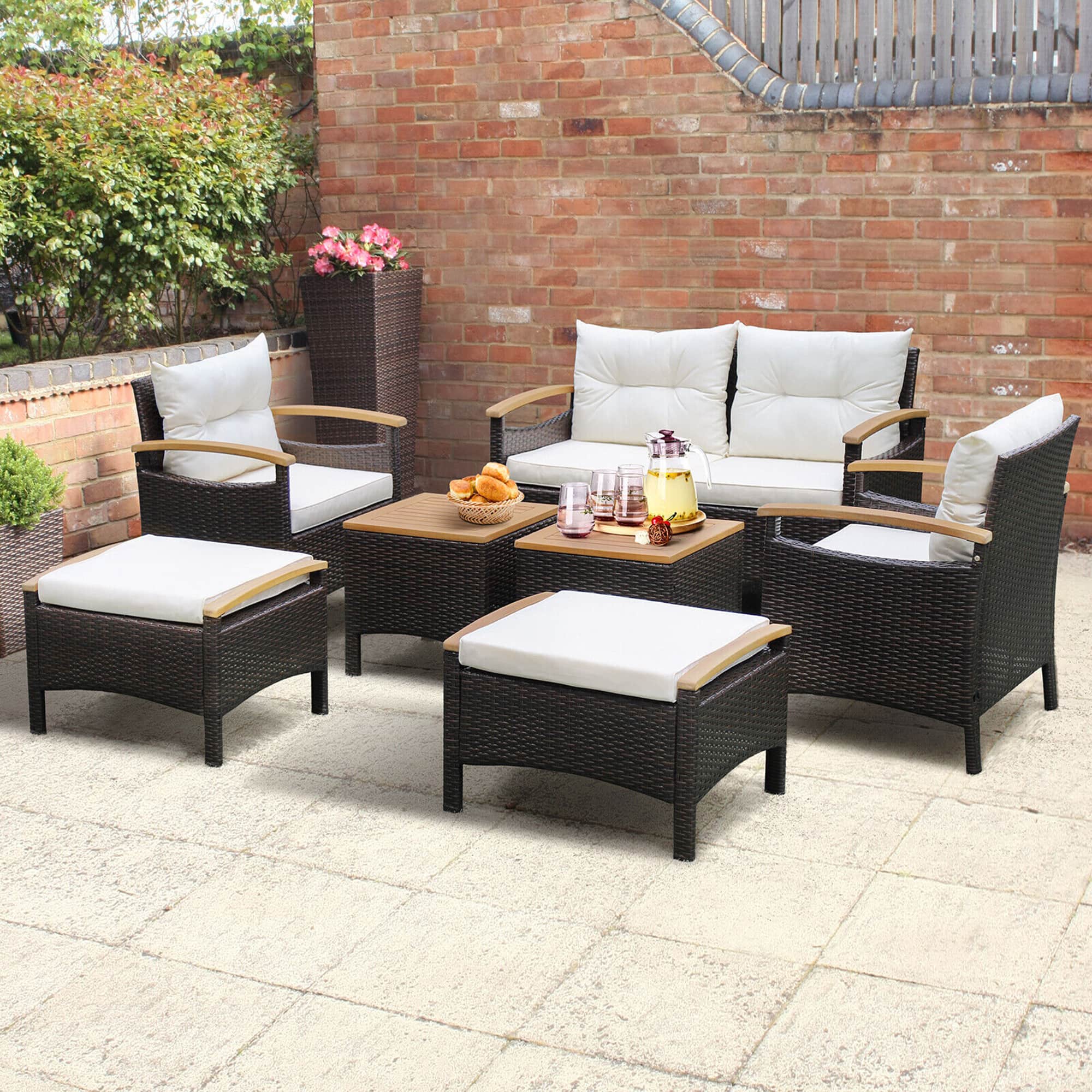 Gymax - 7PCS Rattan Patio Conversation Furniture Set Cushioned Outdoor Wicker Sofa Set - Off White price history on PriceWatchPro