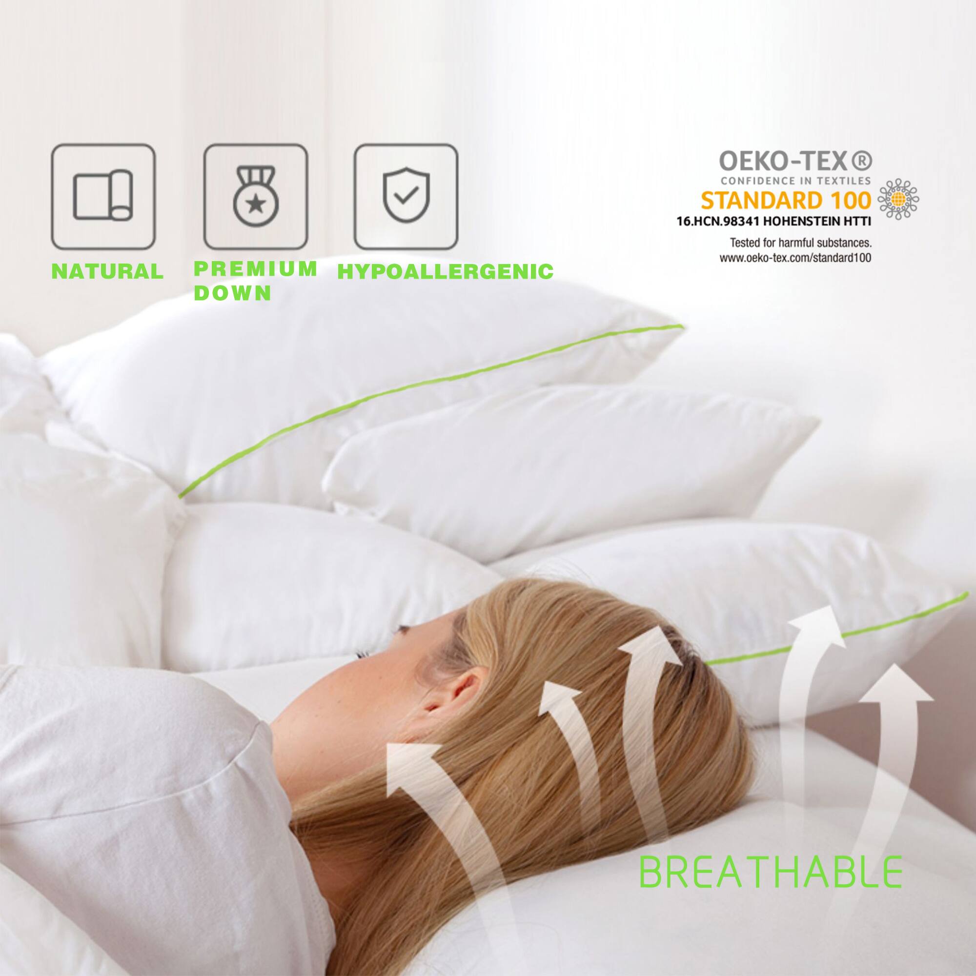 Oeko-Tex Standard 100, Natural, Premium, Hypoallergenic, Down, Breathable