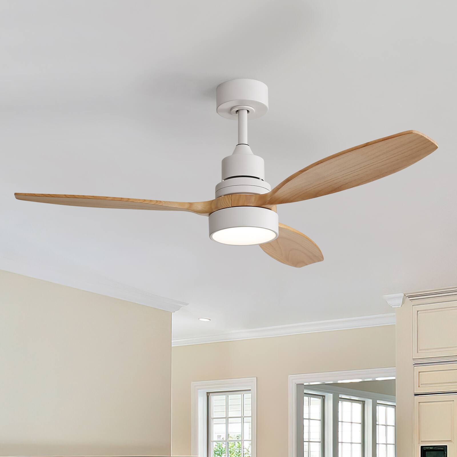 Alt View 4. Sofucor - 52 Inch Wood Ceiling Fan with Lights Remote Control Reversible Noiseless ETL Fans for Bedroom Farmhouse - White.