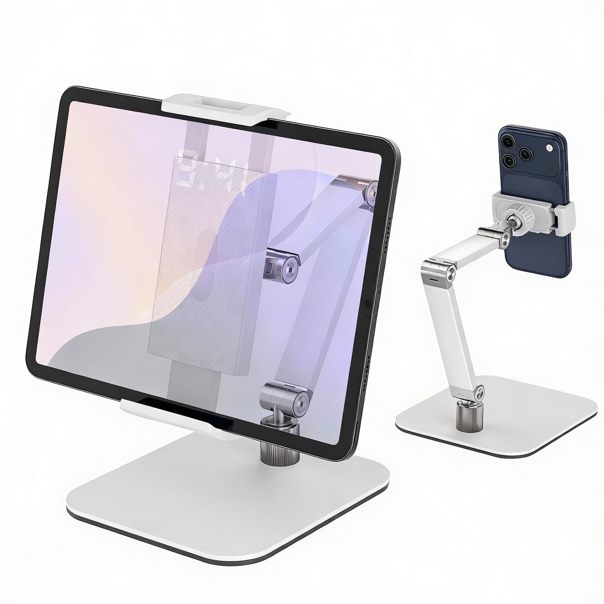 METALTON - Tablet Stand Holder For Ipad Portable Monitor 6 3 Aluminum Alloy Foldable Arm Mount With Swivel Desk Compat - White