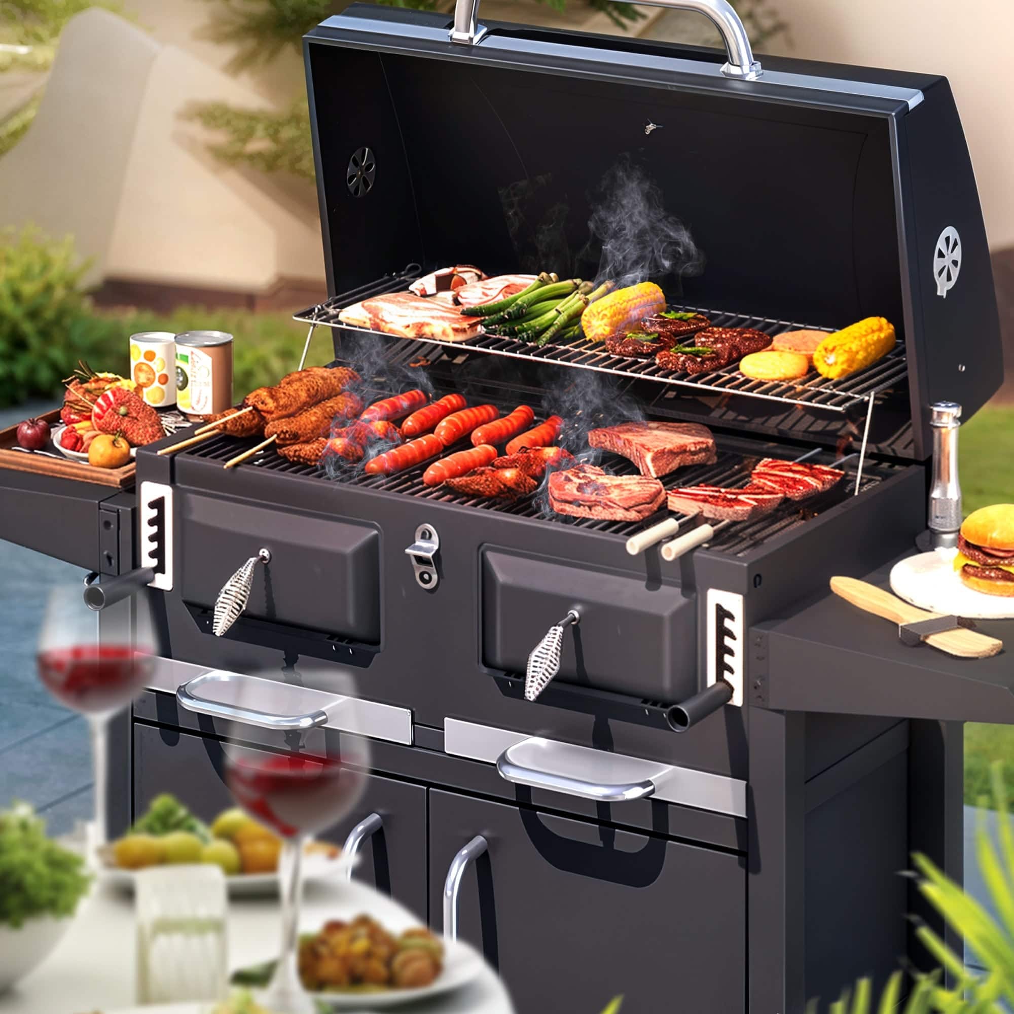 U HOMY Outdoor Charcoal Grill – 860 Sq In, Foldable Tables