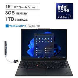 Lenovo - ThinkPad E16 Laptop 16'' Touchscreen (Intel Ultra 5-225U, 8GB DDR5, 1TB SSD, Win 11 Pro) w/DKZ USB Hub - Black