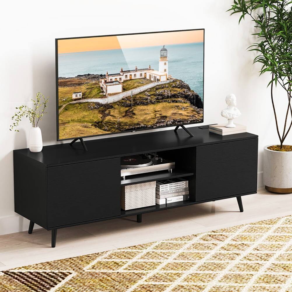 Alt View 4. Pefilos - TV Stand with Power Outlets and Adjustable Shelf for 60 Inch TVs, Entertainment Center, Black TV Cabinet - Black.