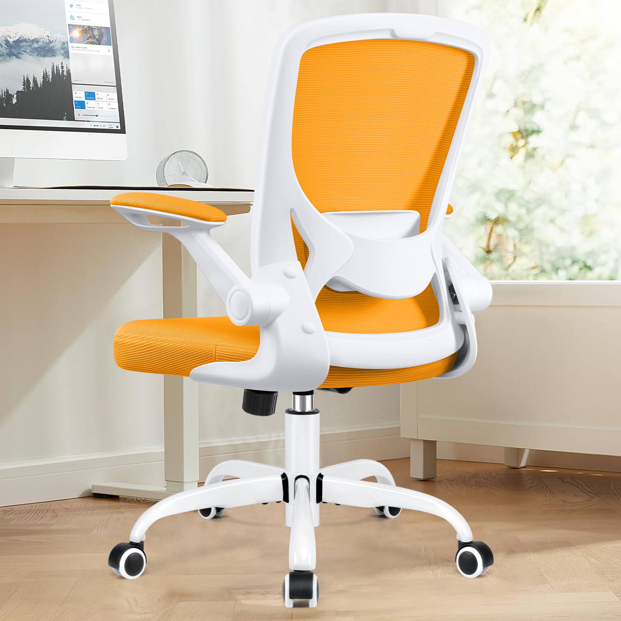 Alt View 4. KERDOM - Colorful Office Chair, Ergonomic Mesh Chair with Lumbar Support, Swivel Desk Chair with Flip-up Arms, Height Adjustable - Yellow.