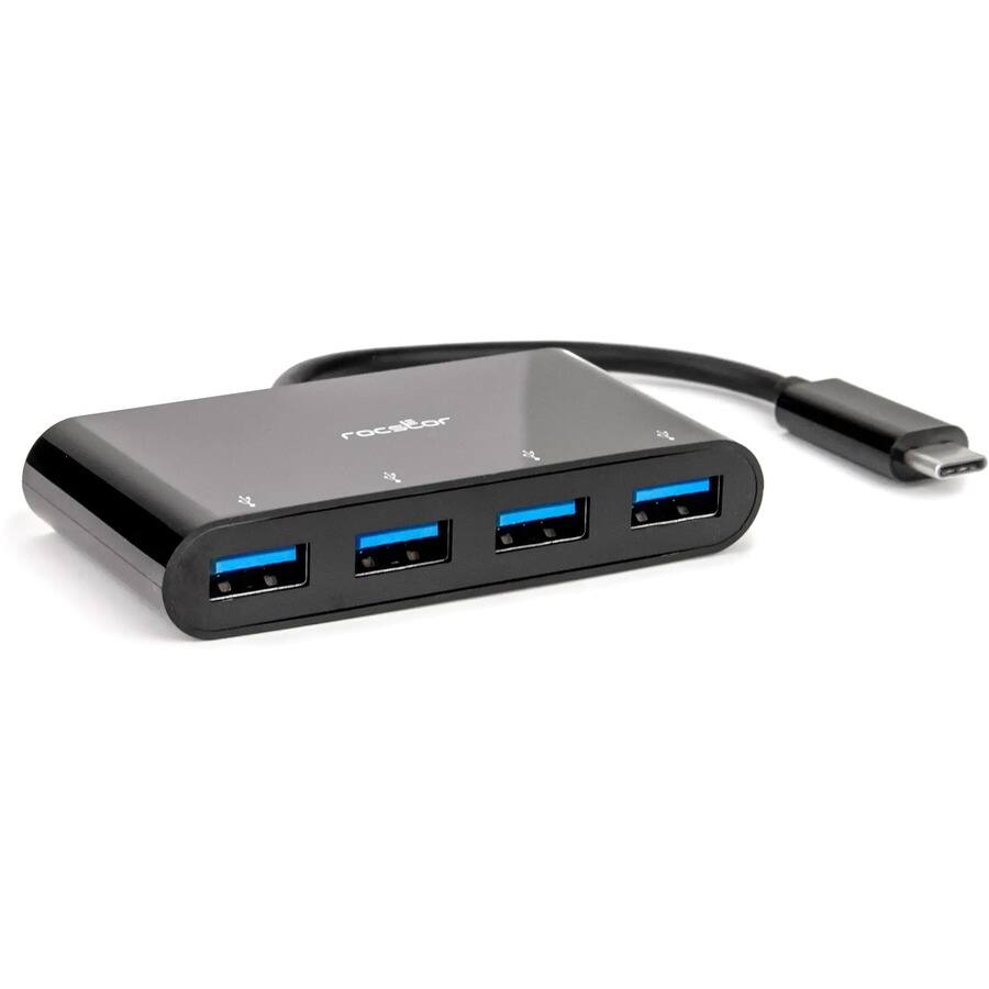 Alt View 1. Rocstor - Rocstor Premium Portable 4 Port Hub - USB-C to 4x USB-A Slim Hub - USB 3.0 Hub - Bus Powered - Black - USB C to USB - Black.