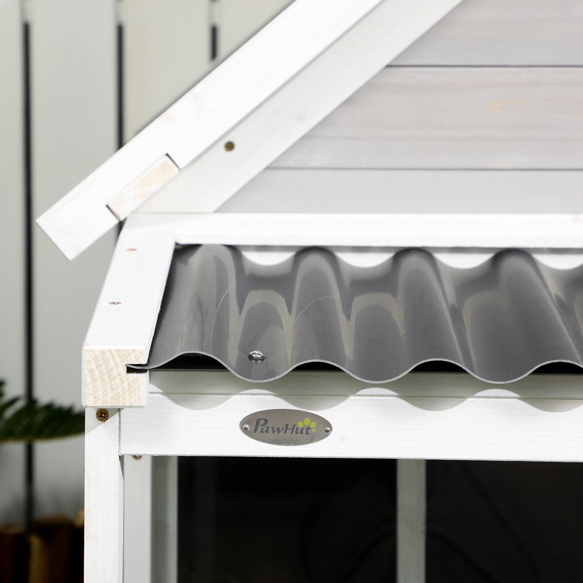 Alt View 7. Pawhut - Dog House with Porch, Dog House Outdoor with Tilt Roof, Front Door - Light Gray.
