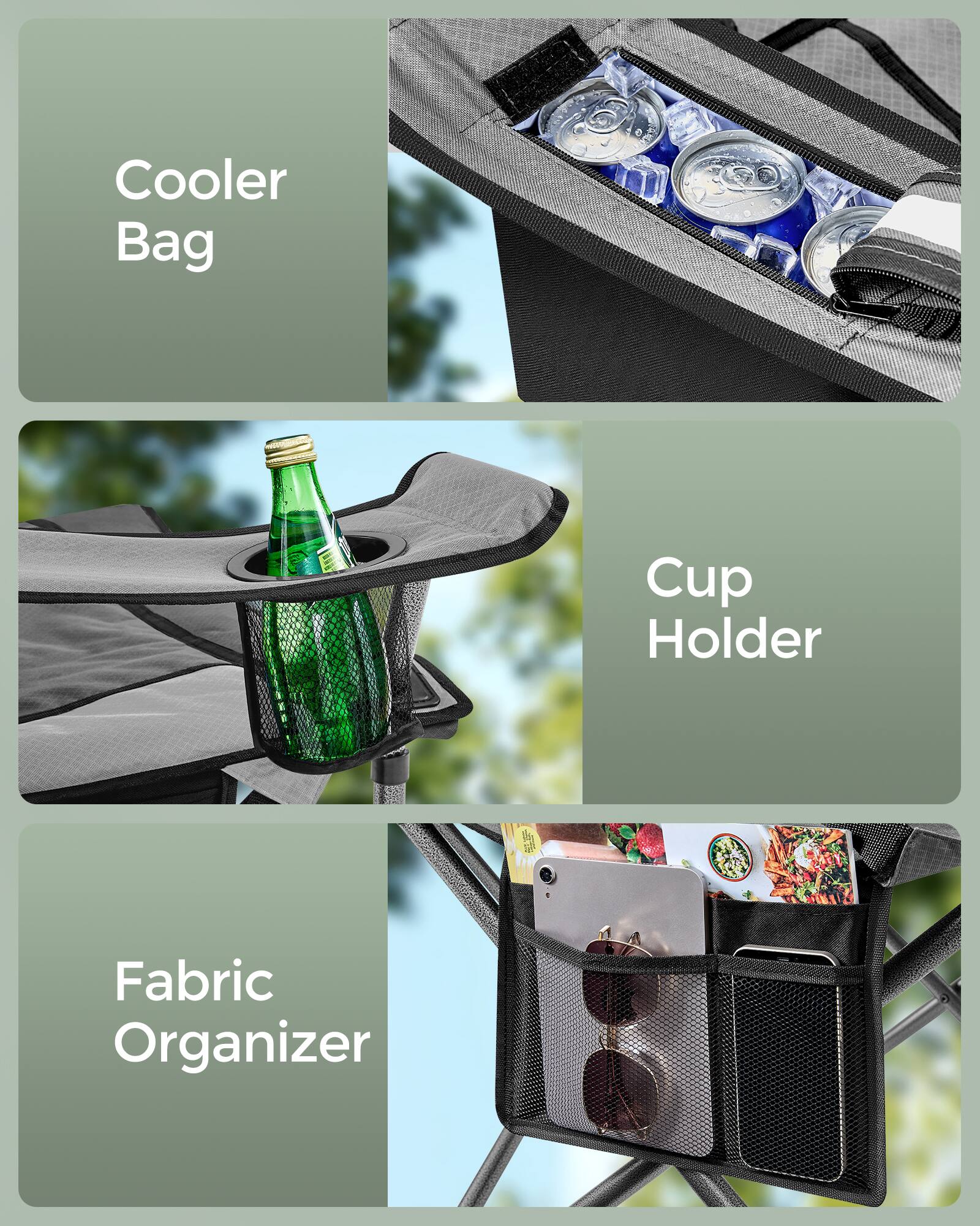 Cooler Bag  
Cup Holder  
Fabric Organizer