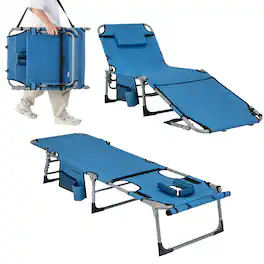 Gymax - Folding Chaise Lounge Chair Sunbathing Recliner w/ Face Hole & Removable Pillow - Beige, Blue