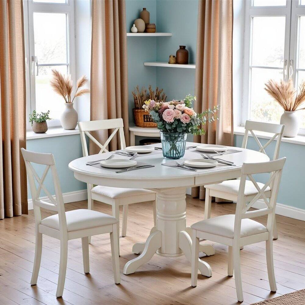 Alt View 7. FurniFact - White 5 Pc Kitchen Table Chairs Set of 4 - Brown.