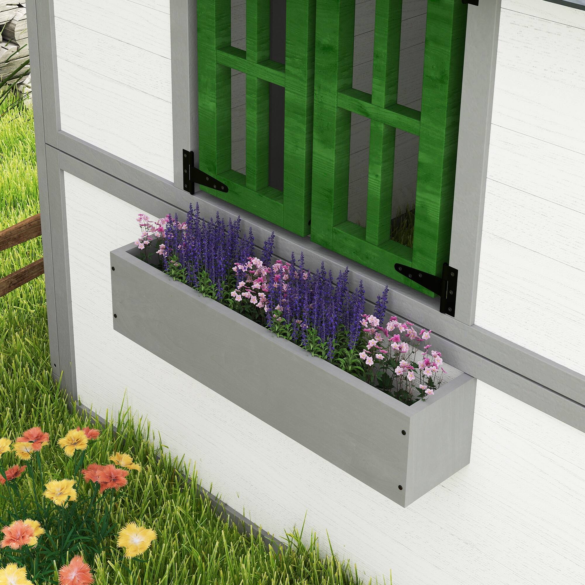 Alt View 5. Outsunny - Outdoor Kids Playhouse, Wooden with Doors, Windows, Planter Pots and Boxes, Toddlers 3-8 Years, Backyard.