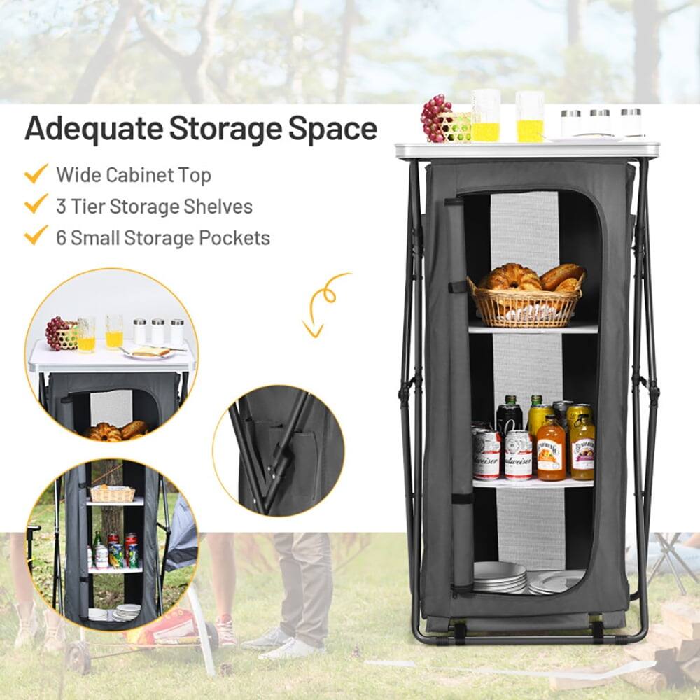 Adequate Storage Space  
- Wide Cabinet Top  
- 3 Tier Storage Shelves  
- 6 Small Storage Pockets