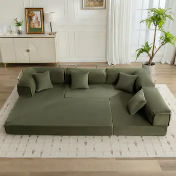 KERDOM Oversized Big Family Sofa Couch, 170 inches Extra Long Convertible Sofa Bed Sleeper Sectional Floor Building Block Couch Olive Green