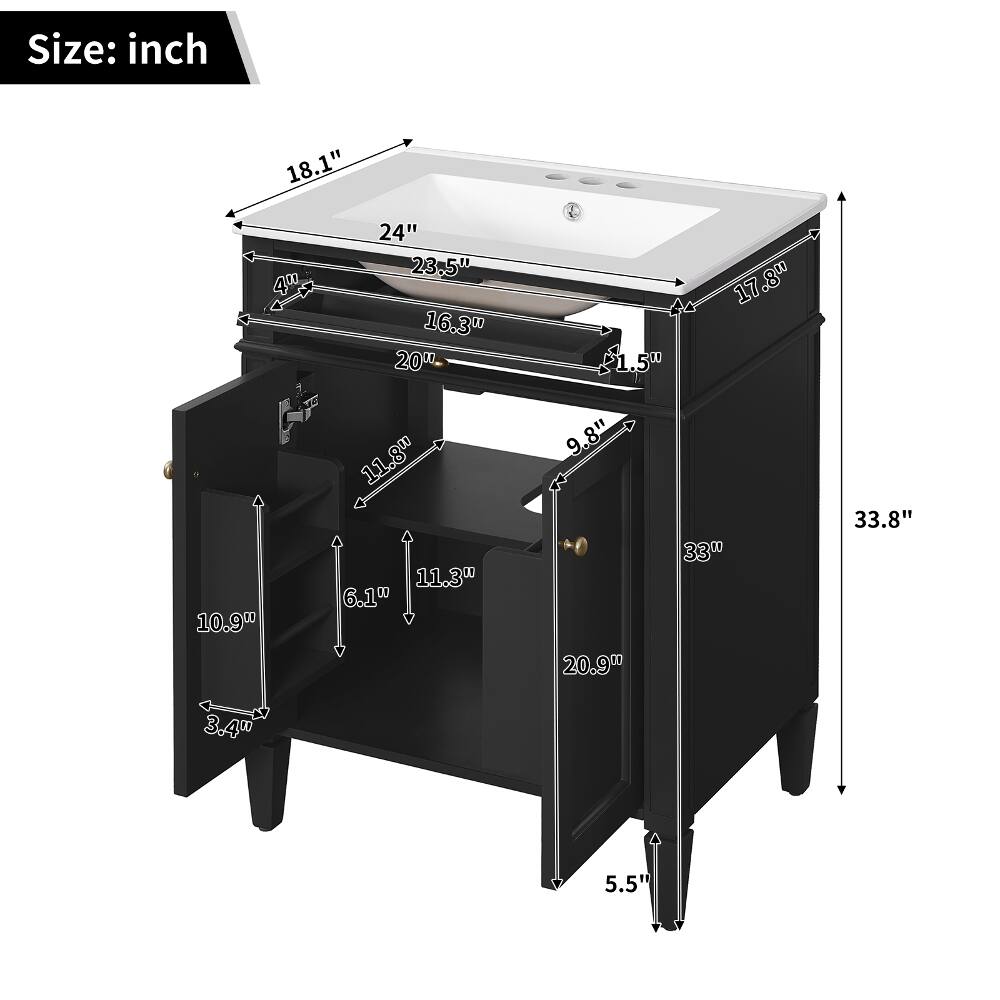 Size: inch  
18.1" 24" 23.5" 4" 16.3" 20" 11.8" 11.3" 6.1" 10.9"  
17.8" 1.5" 9.8" 33" 20.9"  
33.8"  
3.4"  
5.5"